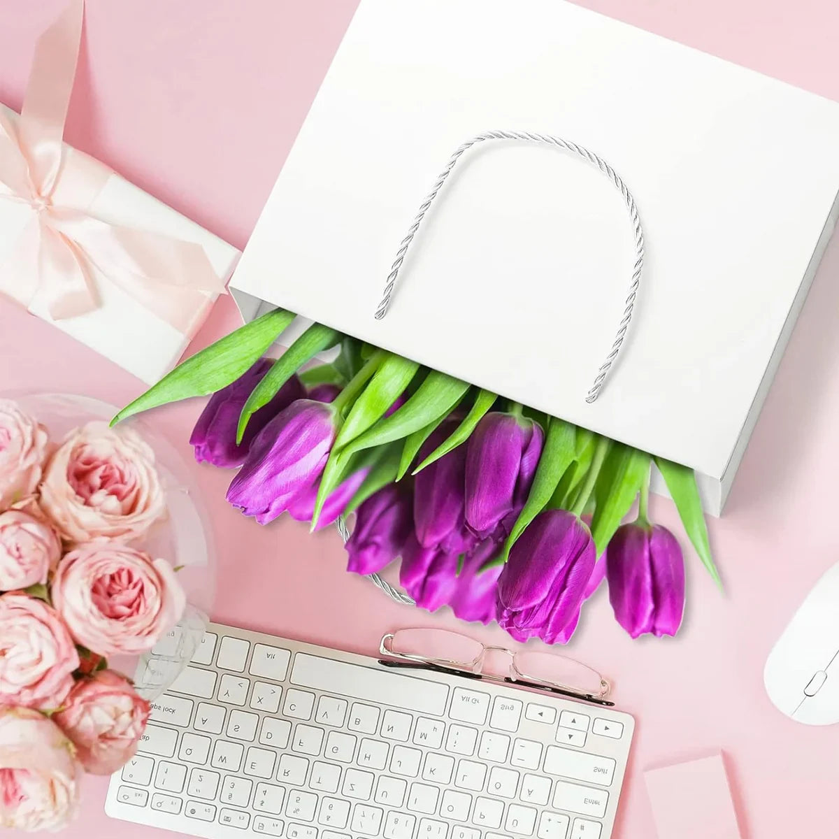 50pcs Kraft Paper Gift Bags Blank Custom Handbags