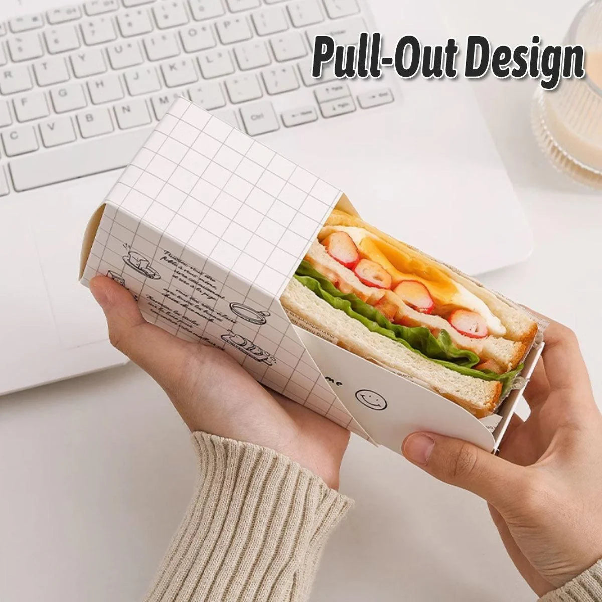Sandwich Packing Box Paper Tray Takeaway Food Storage 50PCS