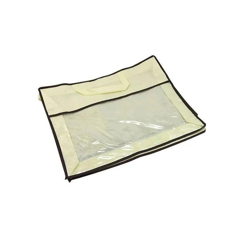 Beige non-woven fabric blanket storage bags with clear PVC