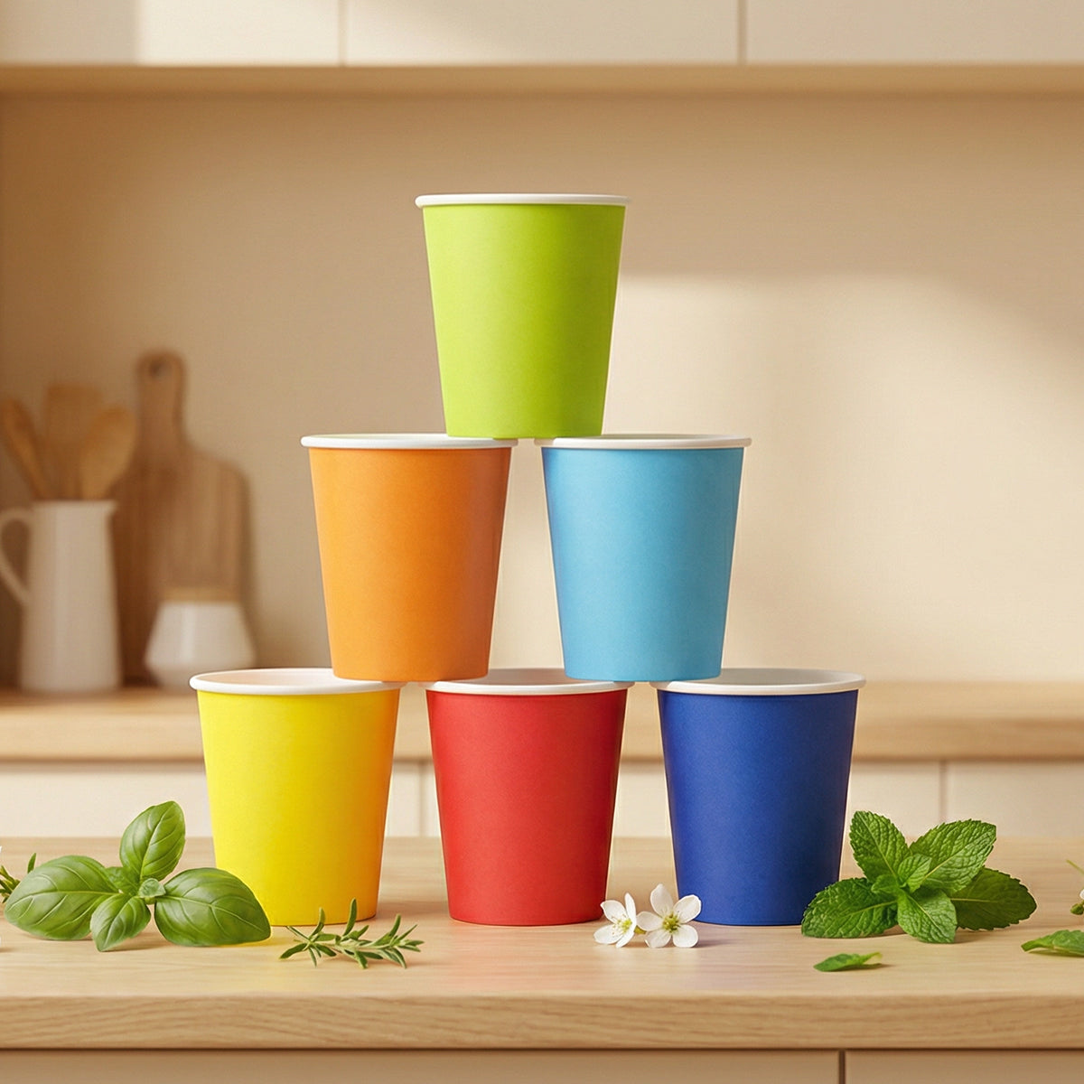 300PCS 6 Colours Disposable Paper Cups Food-Grade Hot and Cold