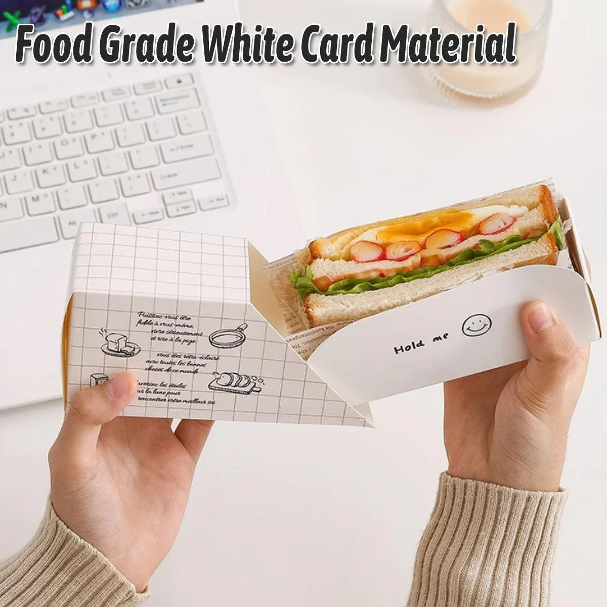 Sandwich Packing Box Paper Tray Takeaway Food Storage 50PCS