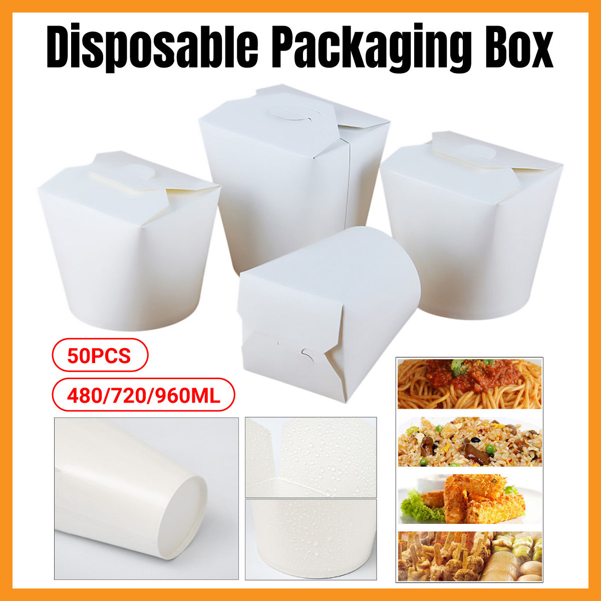 50PCS Disposable White Takeout Boxes Food Grade Leakproof Packaging