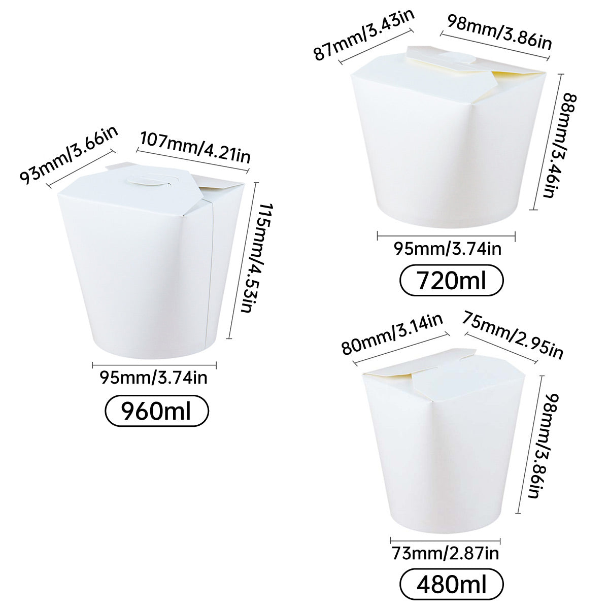 50PCS Disposable White Takeout Boxes Food Grade Leakproof Packaging