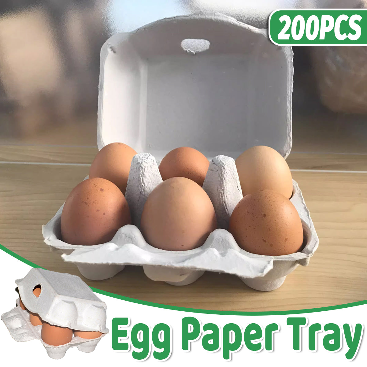 200PCS 6 Slot Paper Egg Trays Molded Pulp Egg Packaging Trays