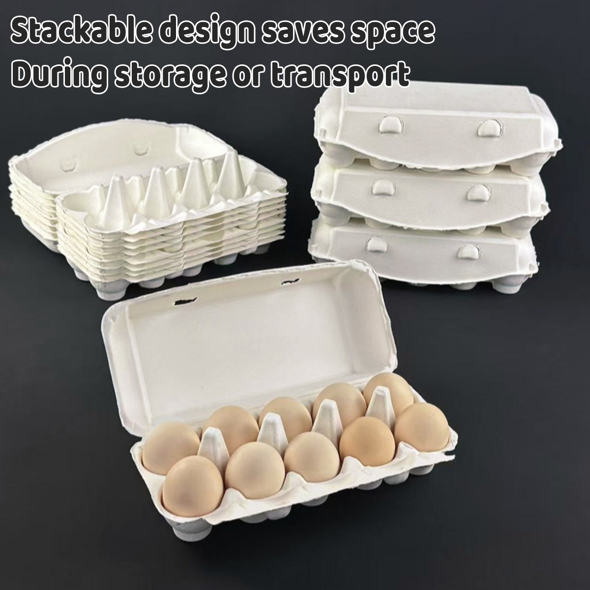 150PCS 10 Slot Paper Egg Trays Molded Pulp Stackable for Egg Packaging