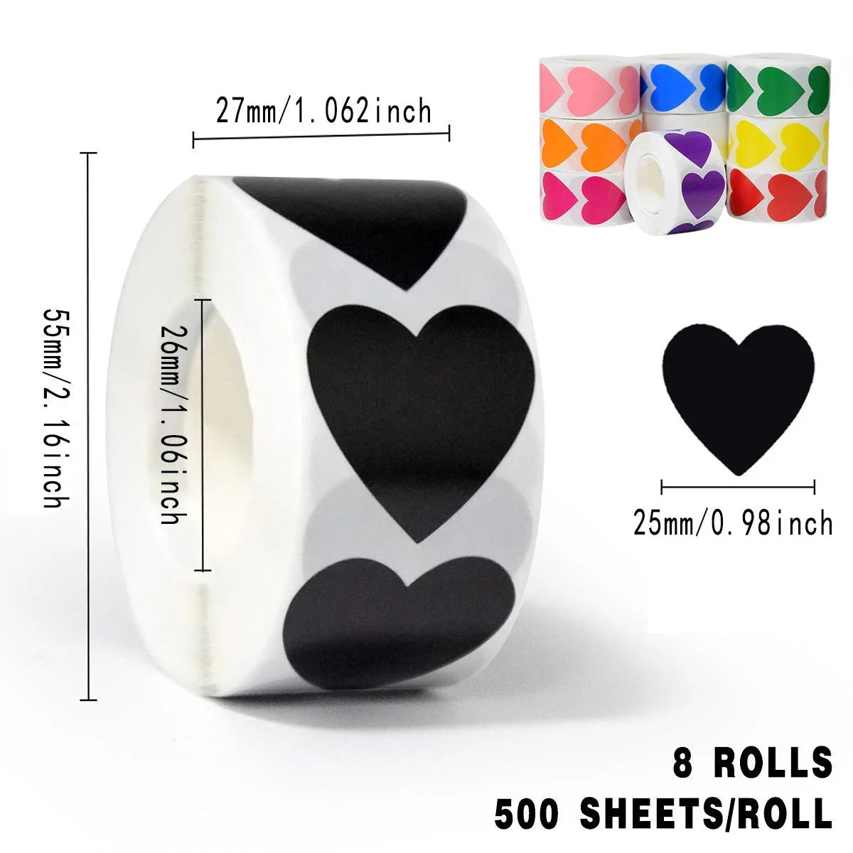 Heart-shaped Love Stickers Adhesive Roll 8Rolls