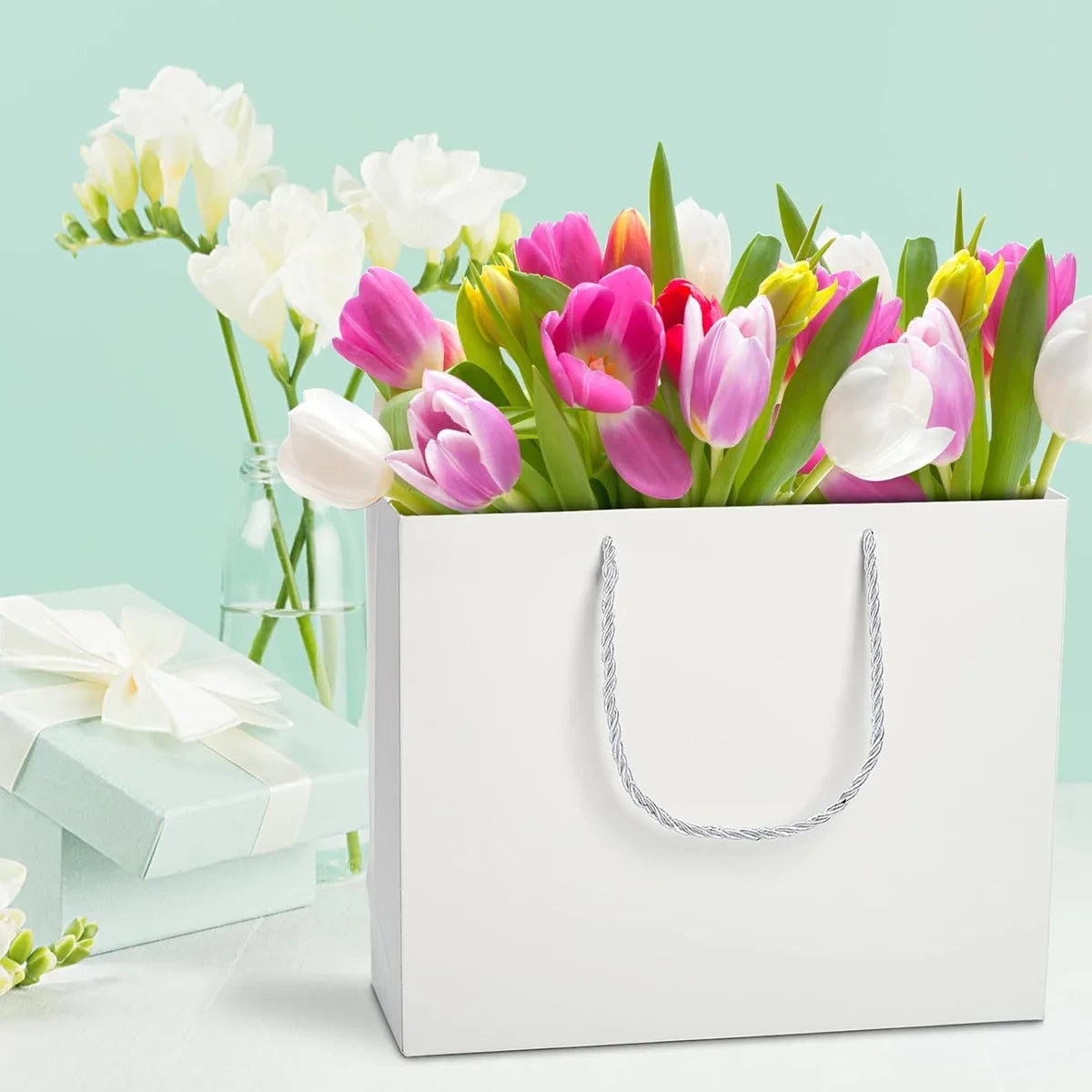 50pcs Kraft Paper Gift Bags Blank Custom Handbags