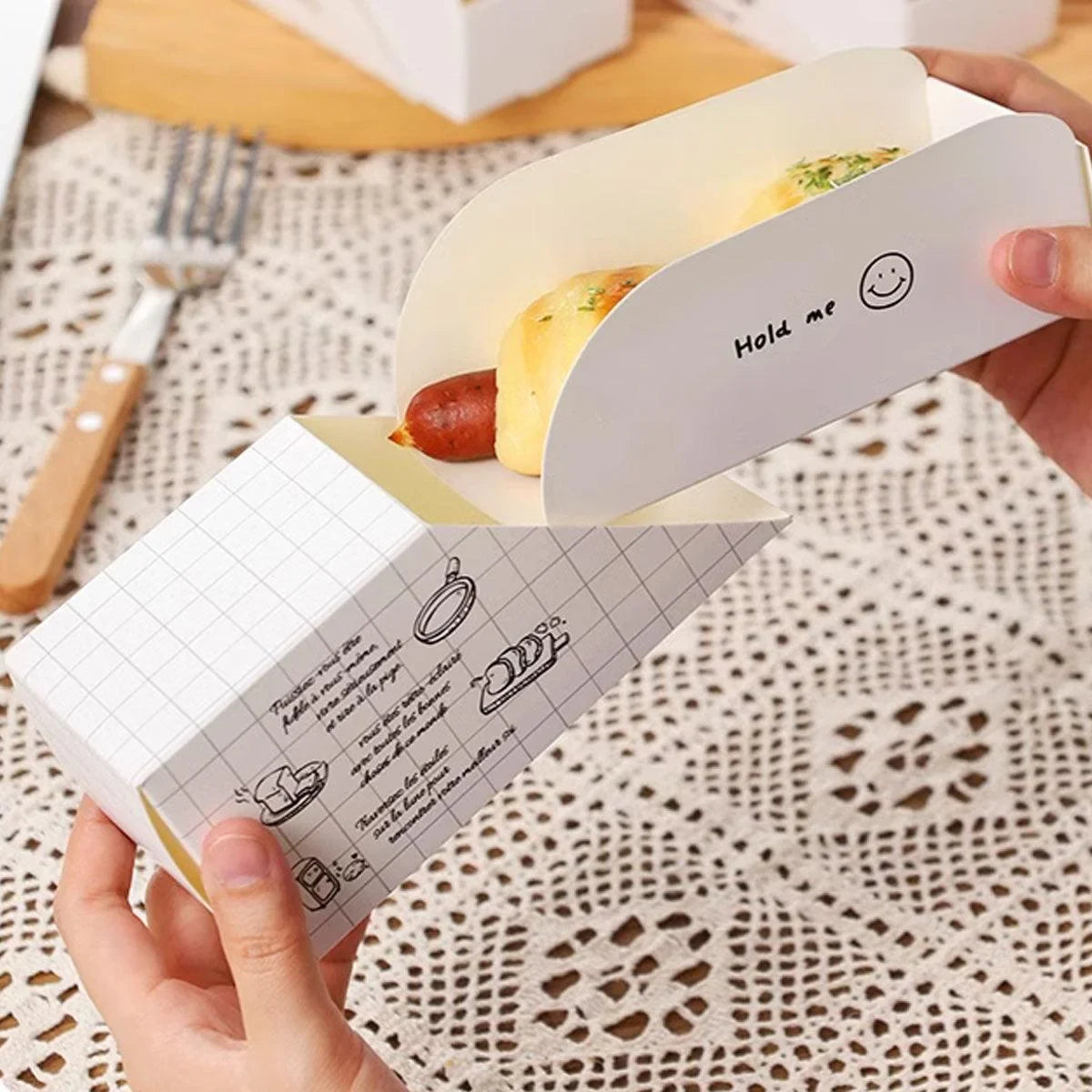 Sandwich Packing Box Paper Tray Takeaway Food Storage 50PCS