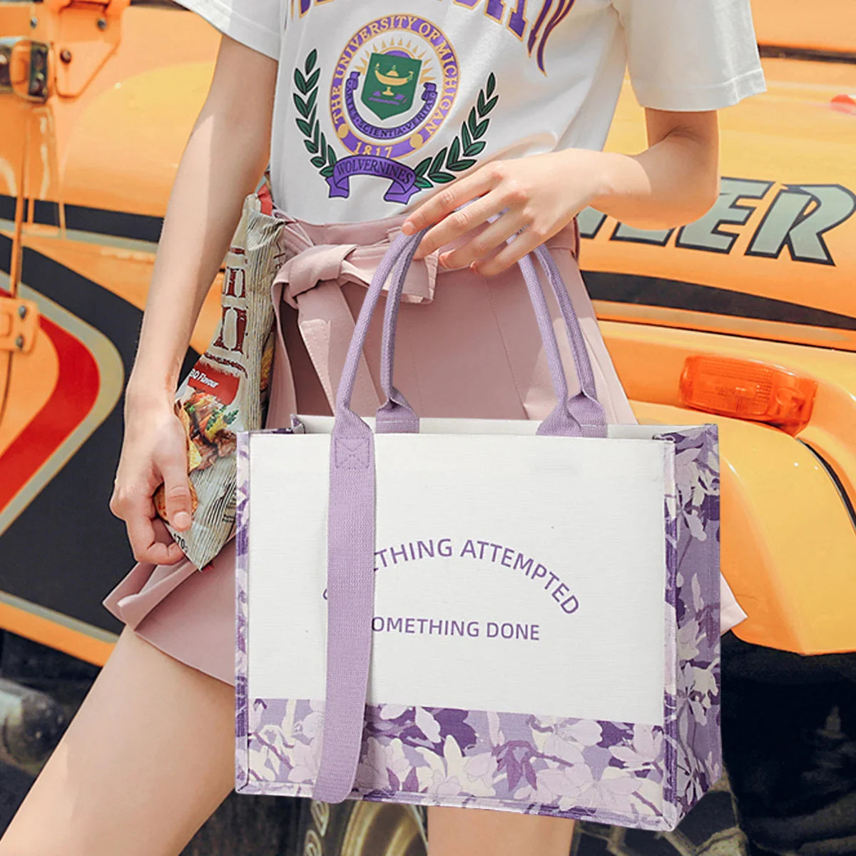 Canvas Tote Bag Shopping Bag Eco-Friendly Large Capacity Handbag Organizer