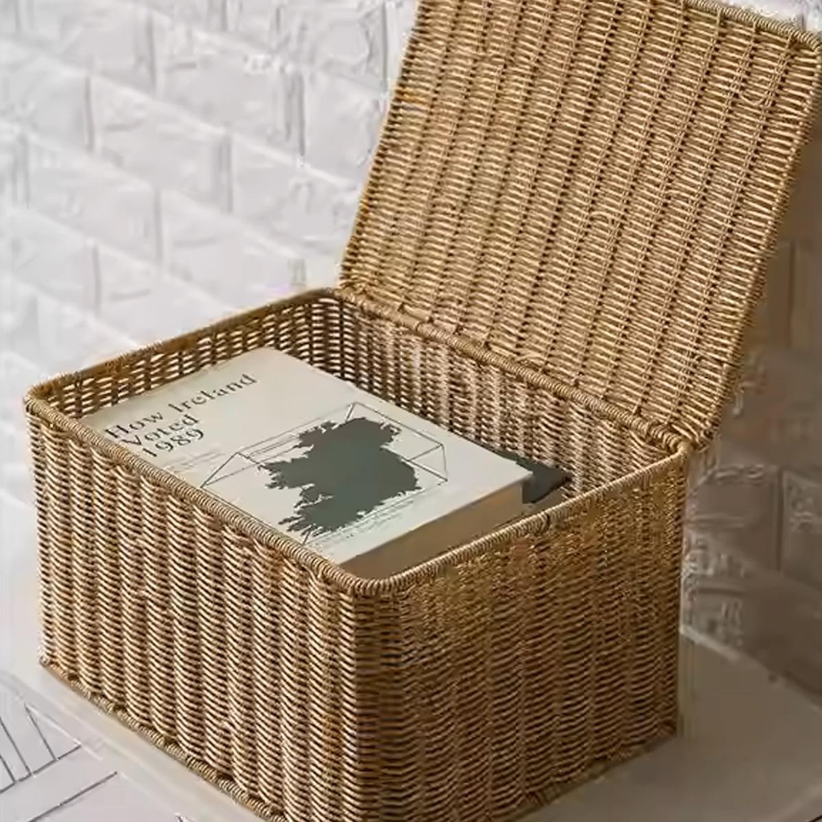 Faux Rattan Woven Basket Storage Box 1PC