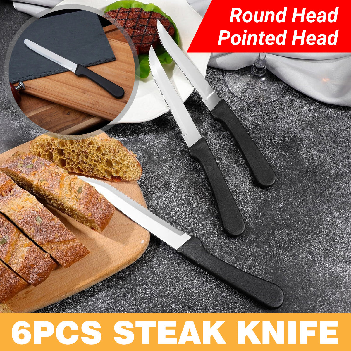 Stainless Steel Steak Knives Set 6PCS PP Handle