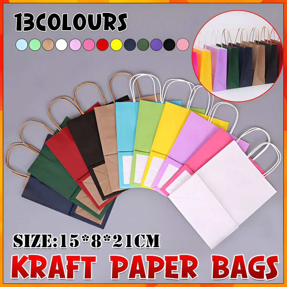 Kraft Carry Shopping Paper Bags 20PCS 12Colours