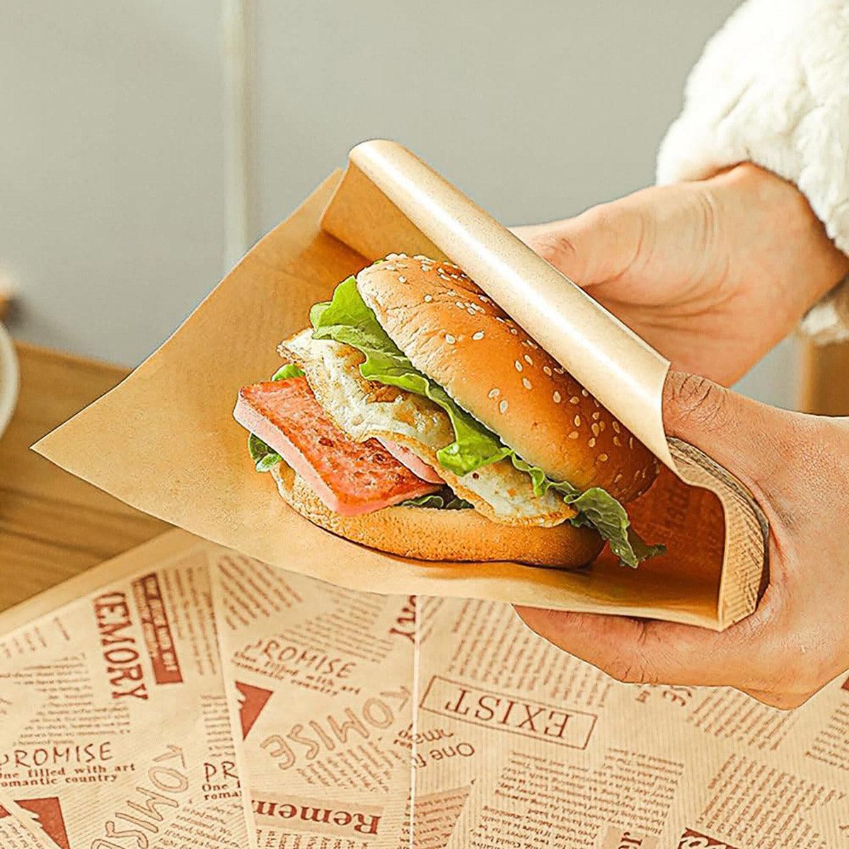 Disposable Kraft Paper Hamburger Pouch 50PCS