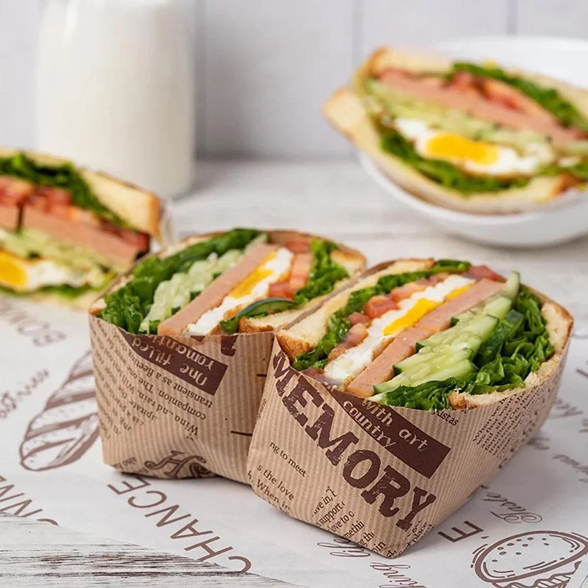 Disposable Kraft Paper Hamburger Pouch 50PCS