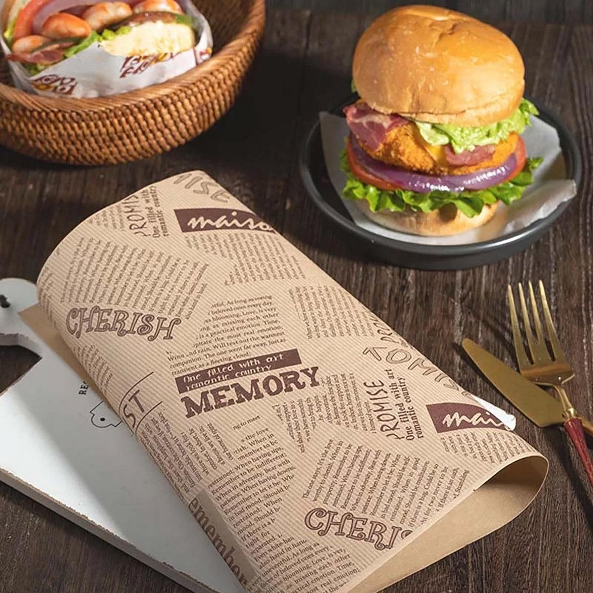 Disposable Kraft Paper Hamburger Pouch 50PCS