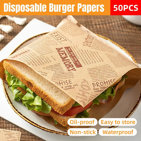 Disposable Kraft Paper Hamburger Pouch 50PCS