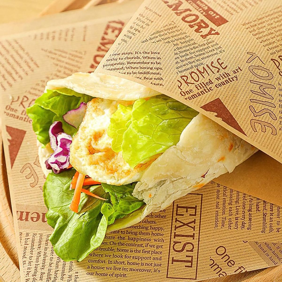Disposable Kraft Paper Hamburger Pouch 50PCS