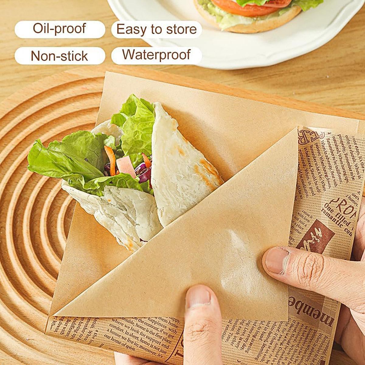Disposable Kraft Paper Hamburger Pouch 50PCS