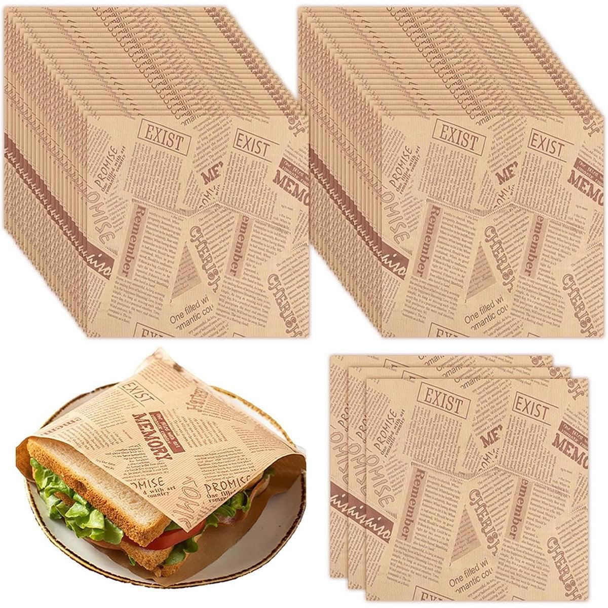 Disposable Kraft Paper Hamburger Pouch 50PCS