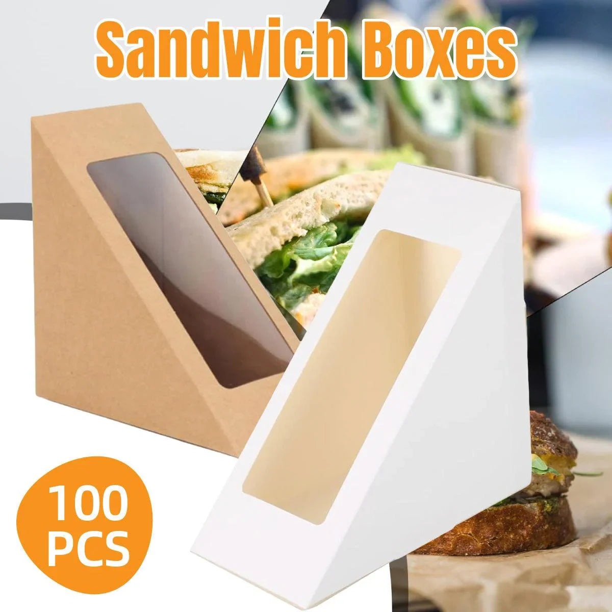 Sandwich Box Paper Container with Window 100PCS