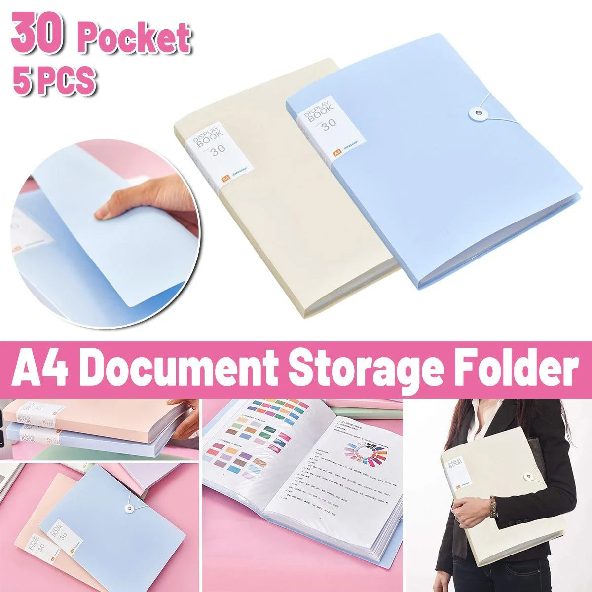 A4 Folder Transparent Multi Layer Document Bag 5PCS