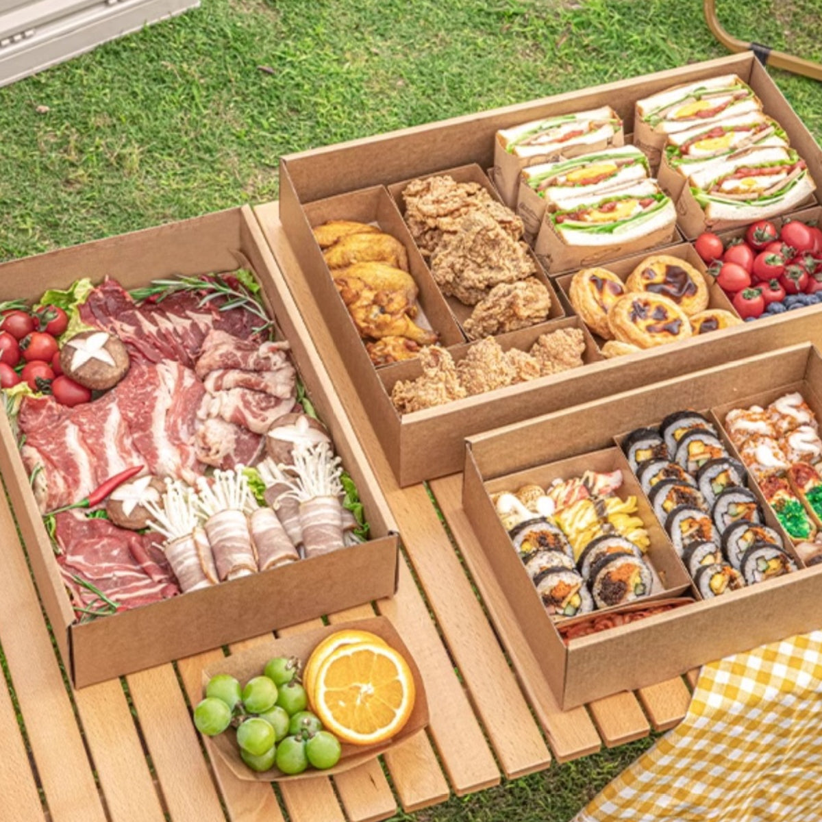 10PCS Kraft Paper Lunch Boxes Food Grade Disposable Bento Packaging
