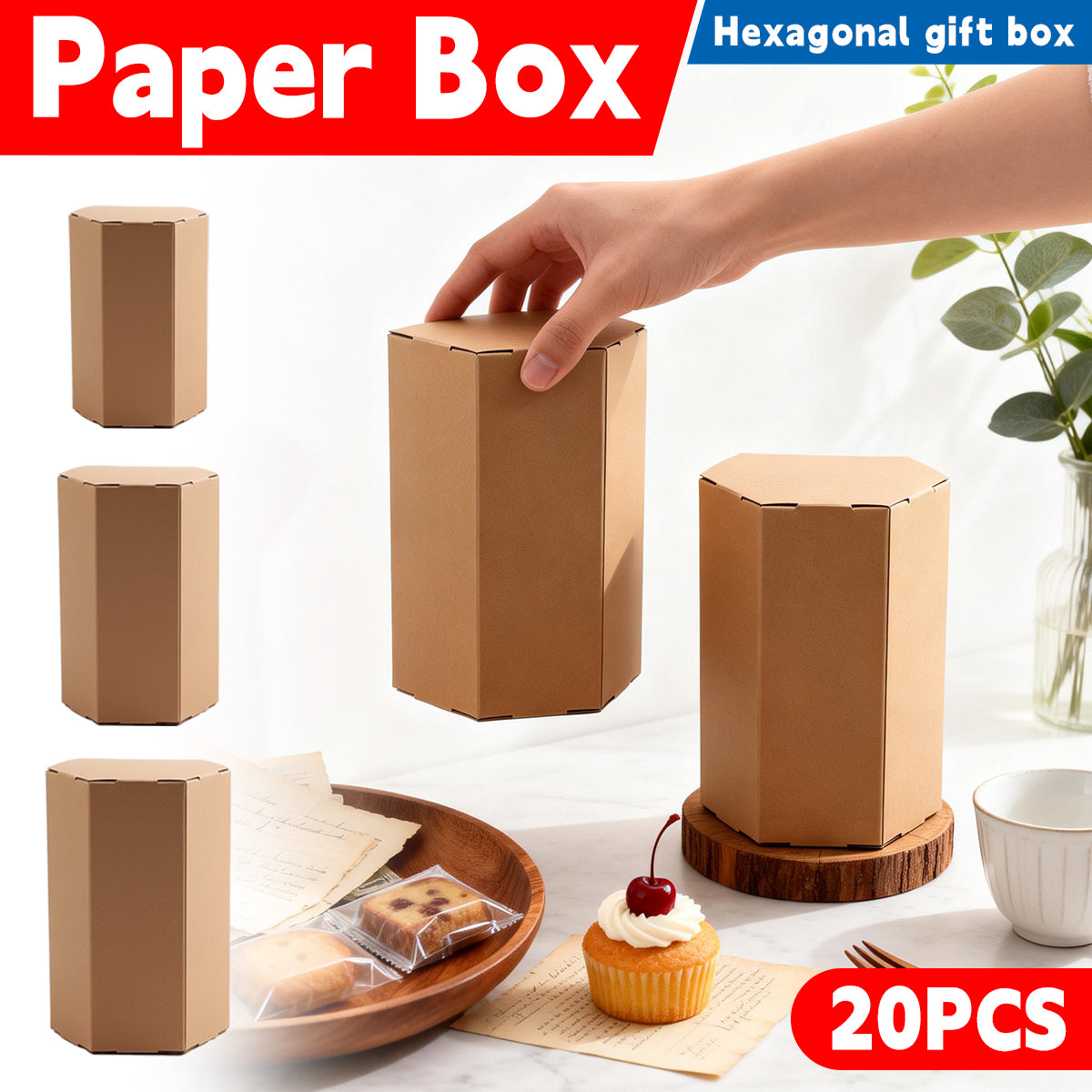 20PCS Hexagonal Kraft Paper Gift Boxes for Party Wedding Candy Craft