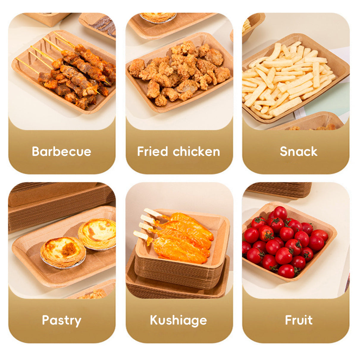 100PCS Kraft Paper Plates Food Grade Water Oil Resistant Lunch Boxes