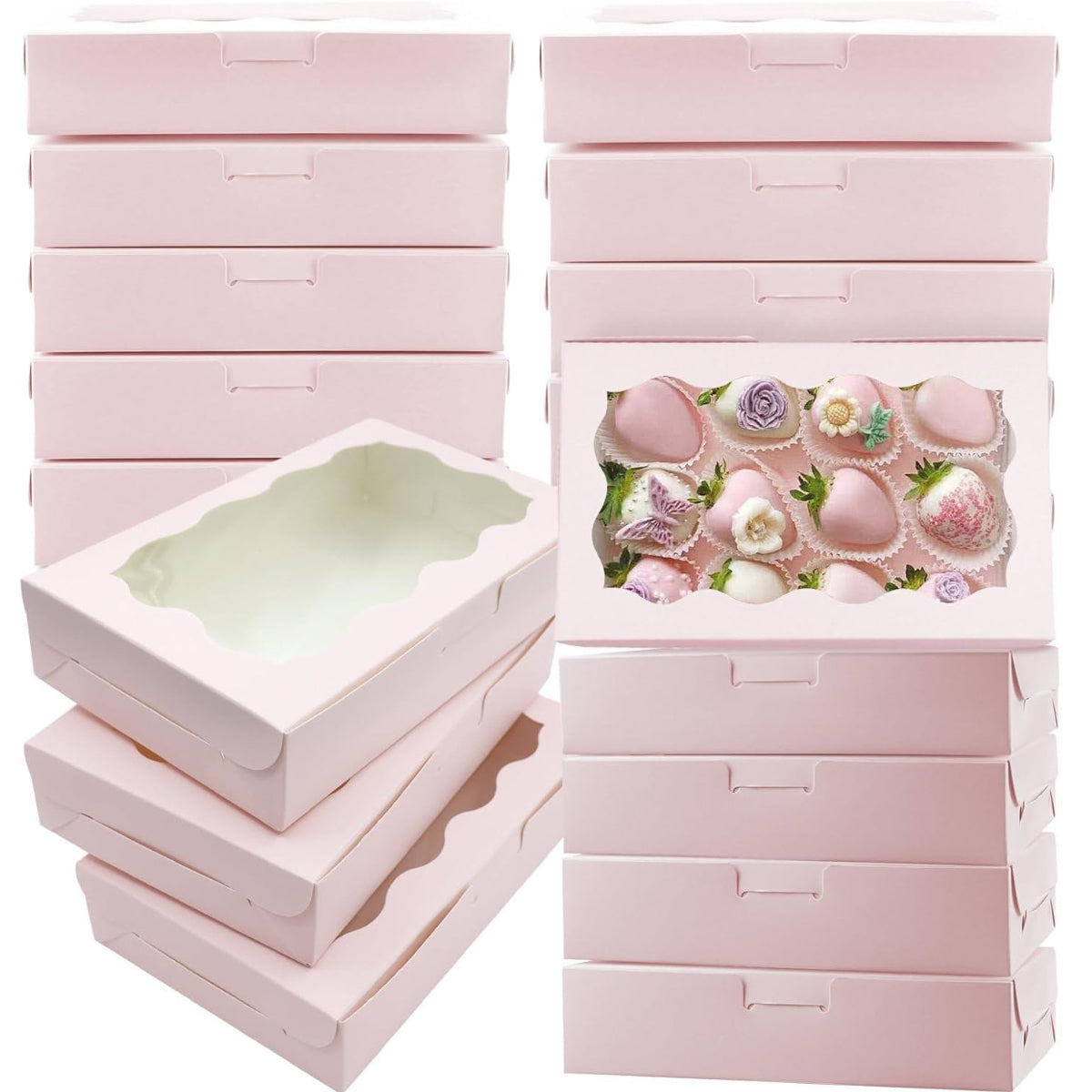50PCS Kraft Cake Boxes with Clear Window Large Capacity Food-Grade Packaging