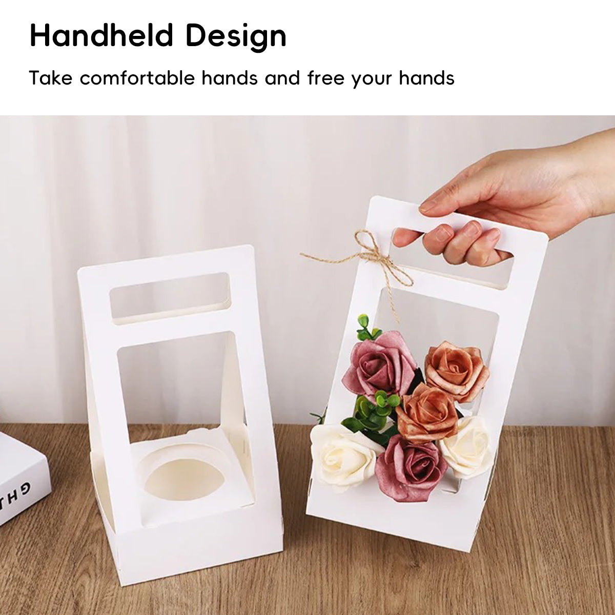 30PCS Kraft Paper Flower Gift Boxes with Handle for Wedding Favors