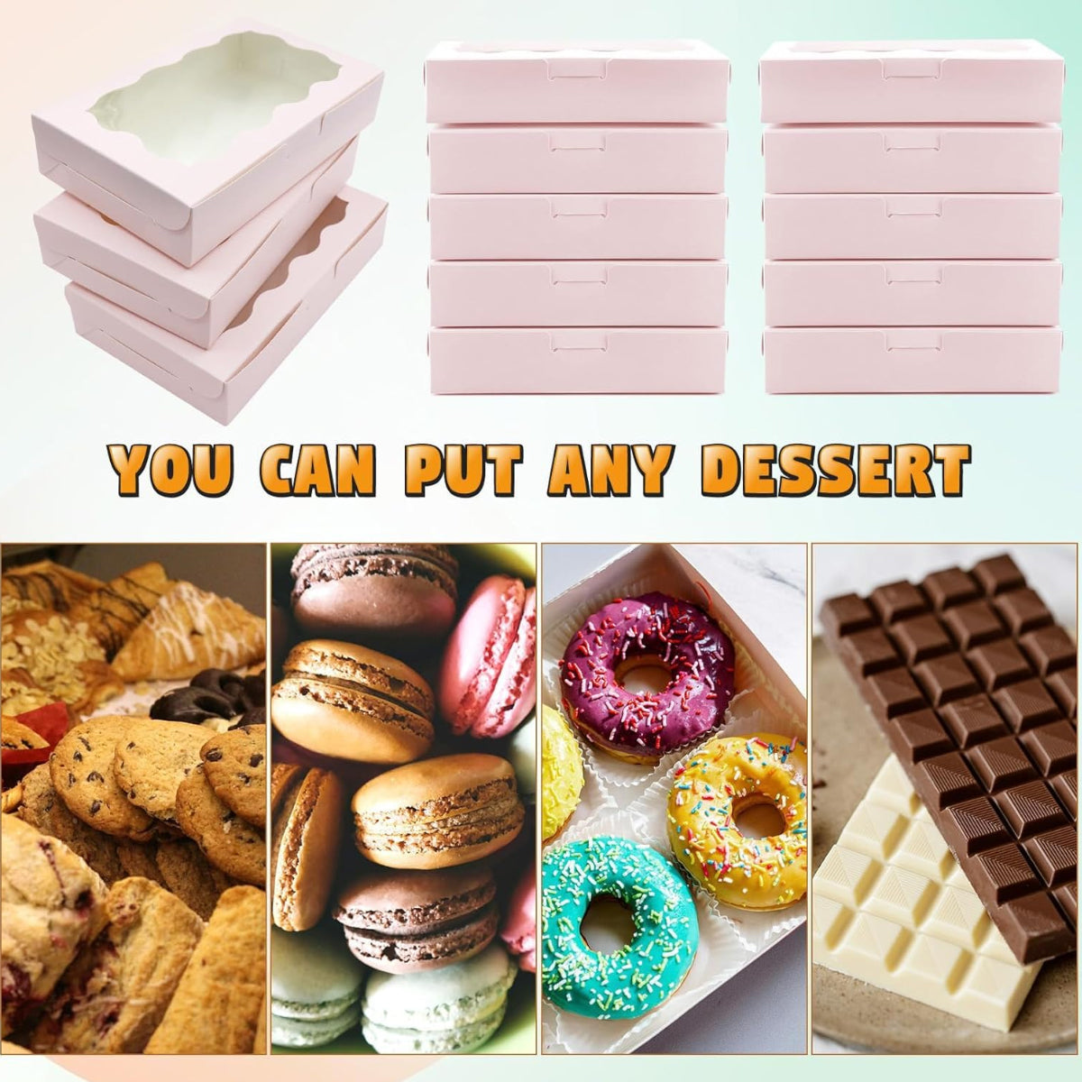 50PCS Kraft Cake Boxes with Clear Window Large Capacity Food-Grade Packaging