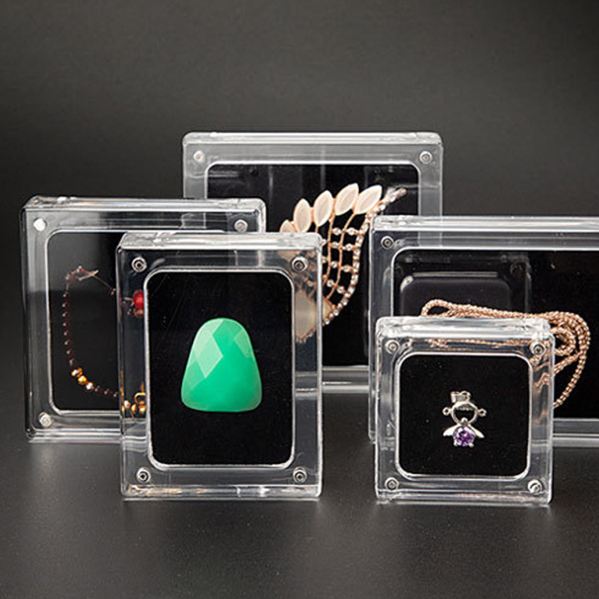5PCS Acrylic Transparent Jewelry Display Case with Magnetic Cushion