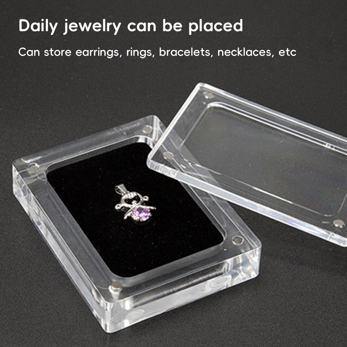 5PCS Acrylic Transparent Jewelry Display Case with Magnetic Cushion