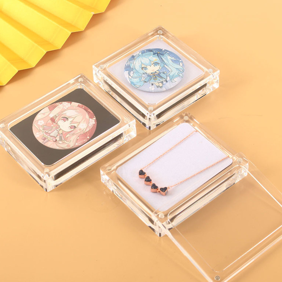 5PCS Acrylic Transparent Jewelry Display Case with Magnetic Cushion