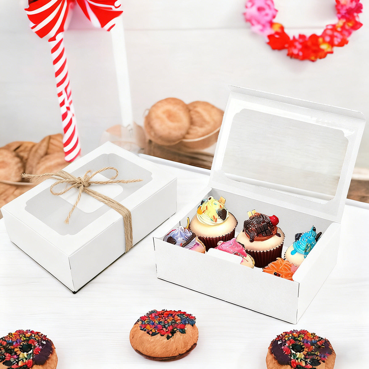24PCS Kraft Candy Boxes with Clear Window Durable Gift Packaging