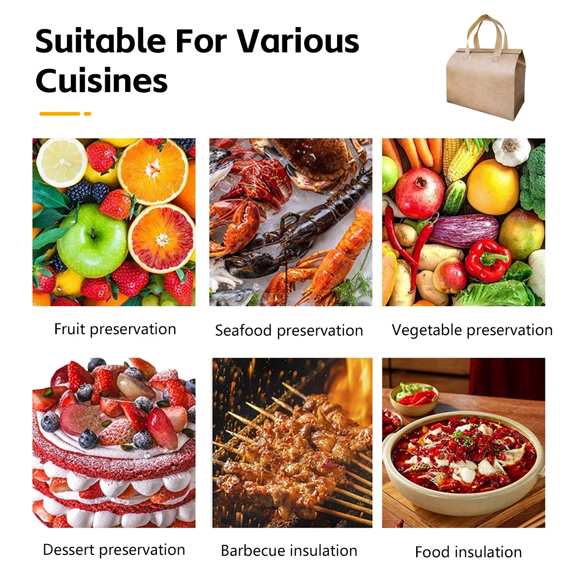 50PCS Thermal Insulated Takeaway Bags with Handles for Food Delivery