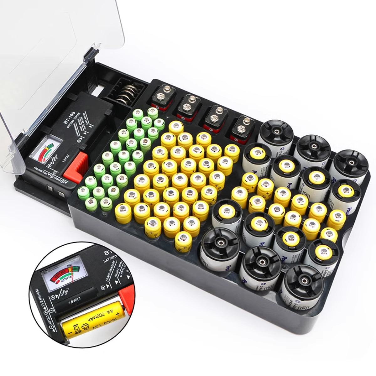 Battery Storage Box with Capacity Tester Organizer for Home Office