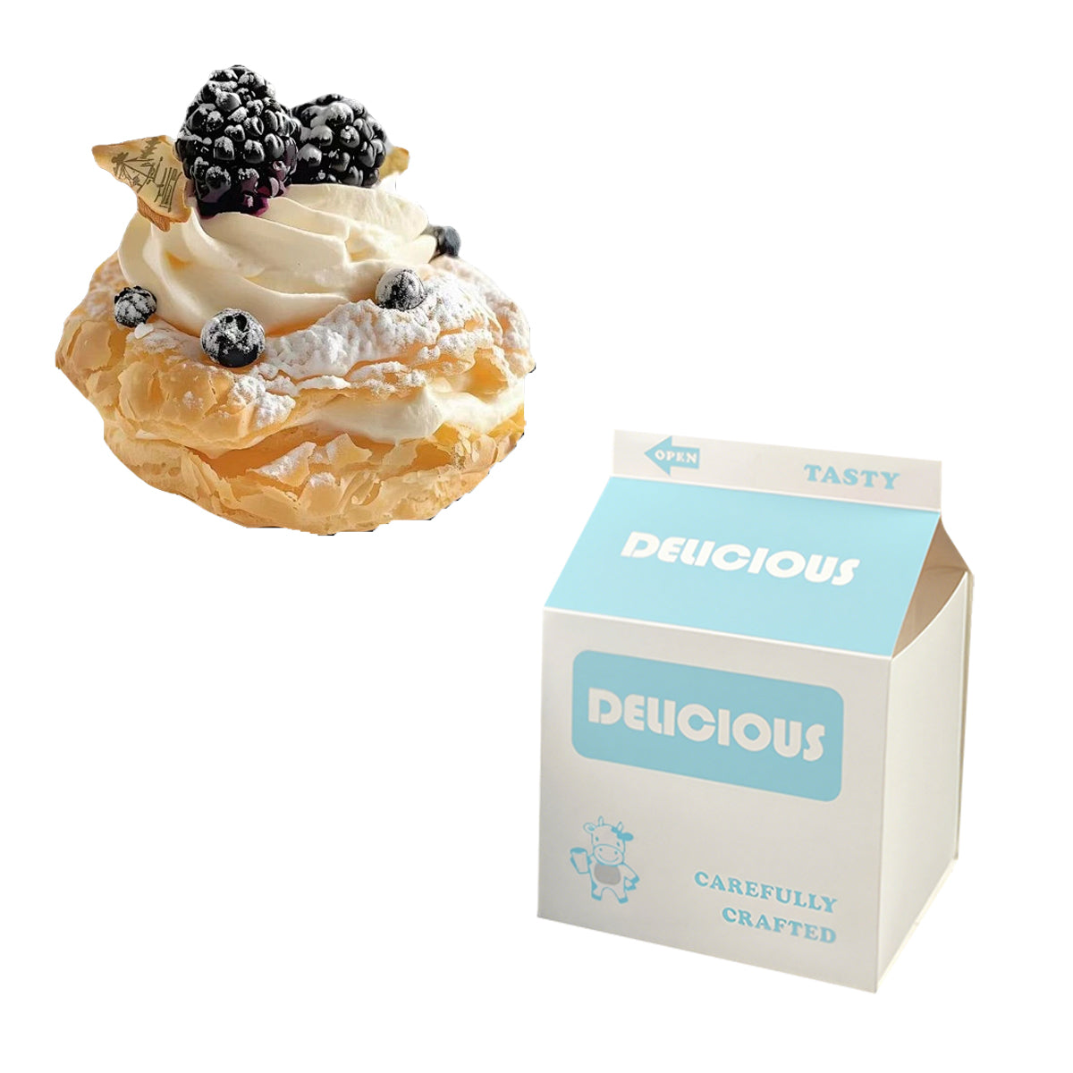 50 PCS Milk Carton Shaped Pastry Box for Bread Croissant Soufflé Cake Food Safe