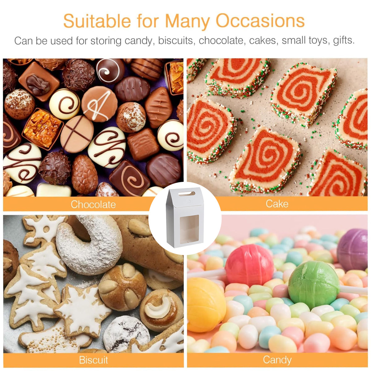24PCS Kraft Gift Boxes with Clear Window Handle for Candy Packaging