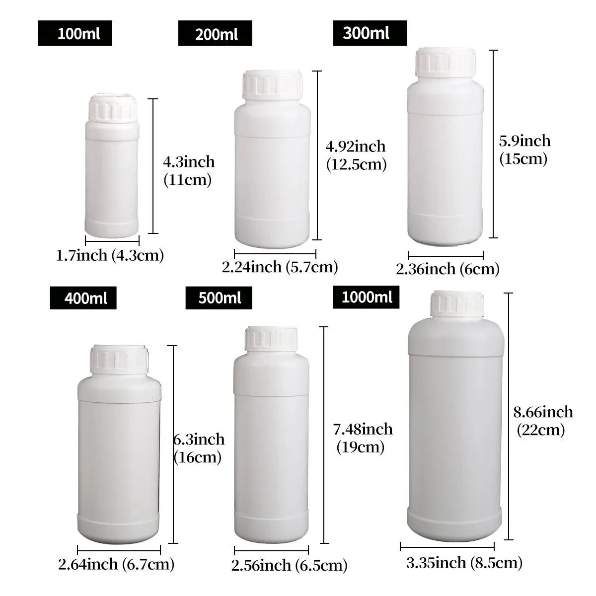 Chemical Bottle White Plastic Pesticide Reagent Bottle 50PCS