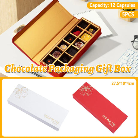 5pcs Chocolate Gift Boxes Book Style Clamshell 12-Slot