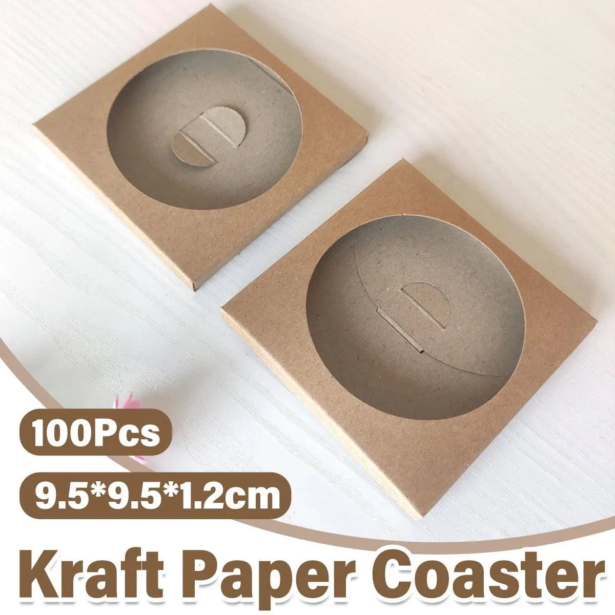 Coaster Holder Kraft Paper 9.5cm x 9.5cm 100 Pieces with Clear Window
