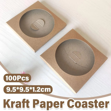 Coaster Holder Kraft Paper 9.5cm x 9.5cm 100 Pieces with Clear Window