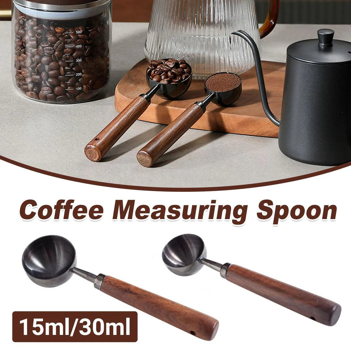 Walnut Coffee Measuring Spoon Long Handle 2PCS