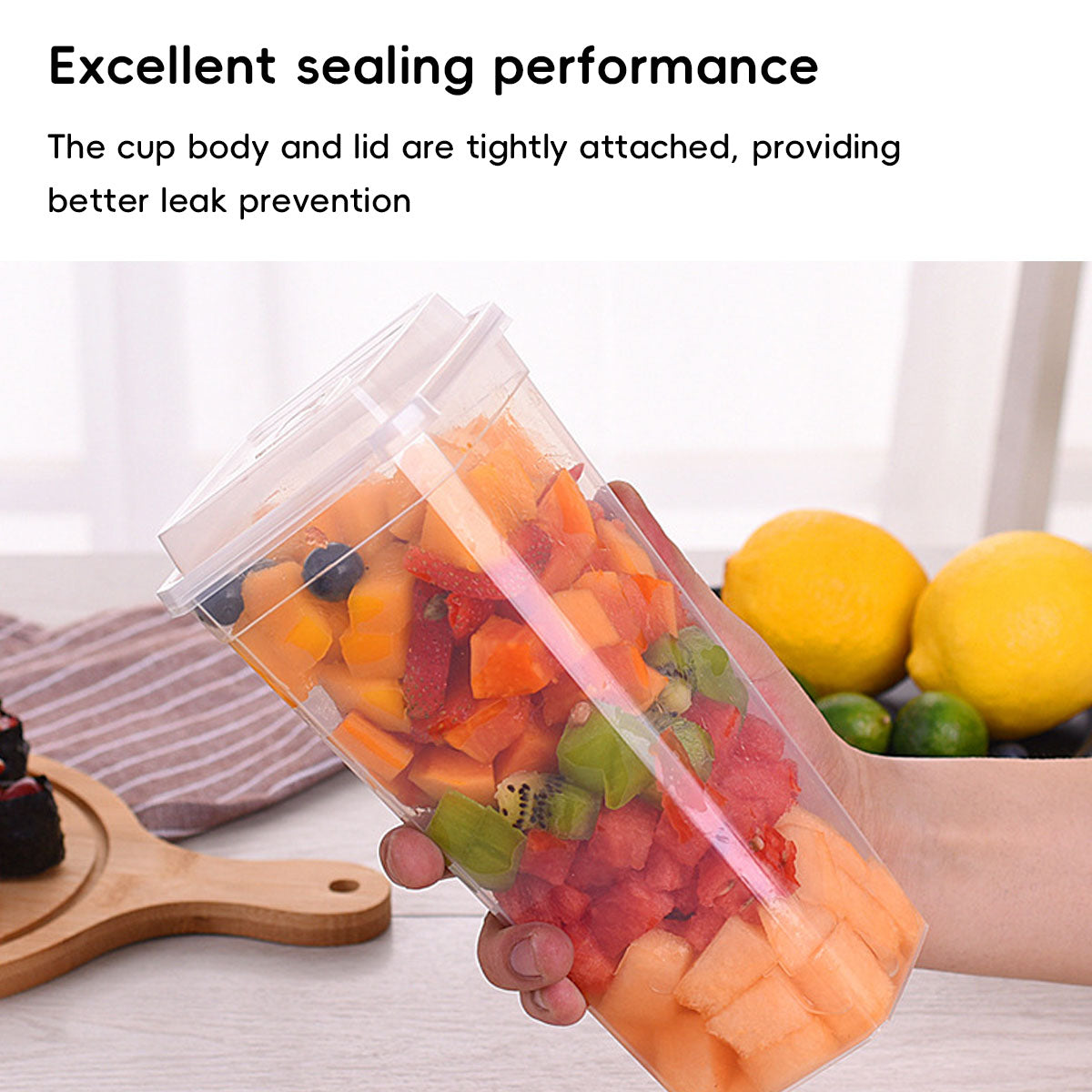 50PCS Fruit Tea Cups with Lids and Forks 650ml 960ml Takeaway Packaging