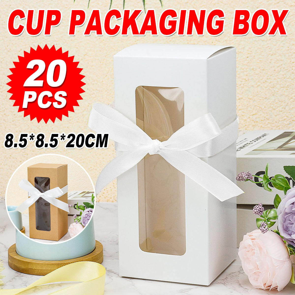 20PCS Cup Gift Boxes with Clear Window Coffee Mug Packaging Box