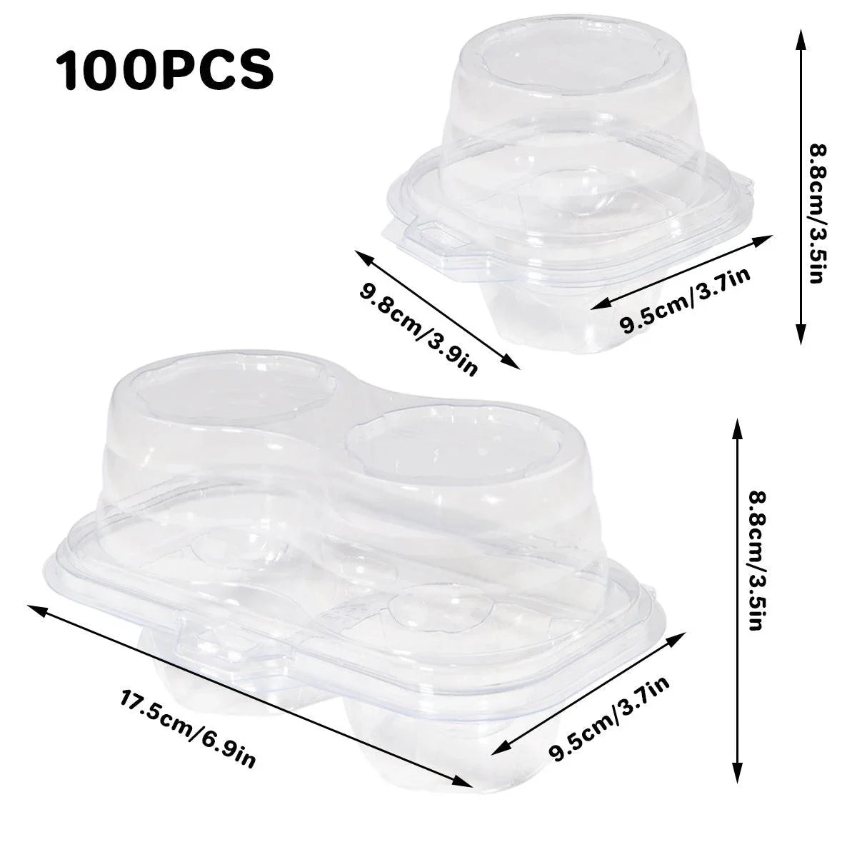 Cupcake Boxes Transparent Plastic 9.8cm Single Double 100 Pieces