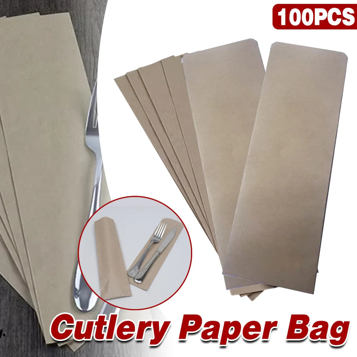 100pcs Paper Cutlery Bags Utensil Pouches for Restaurant