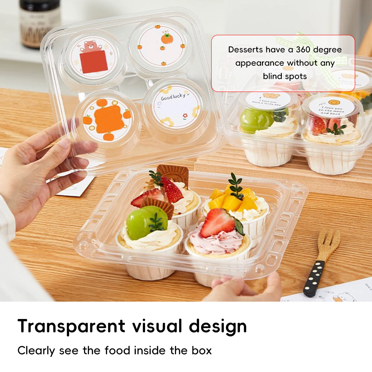 Clear Pastry Cake Box with Handle Food Grade Dessert Takeaway Packaging