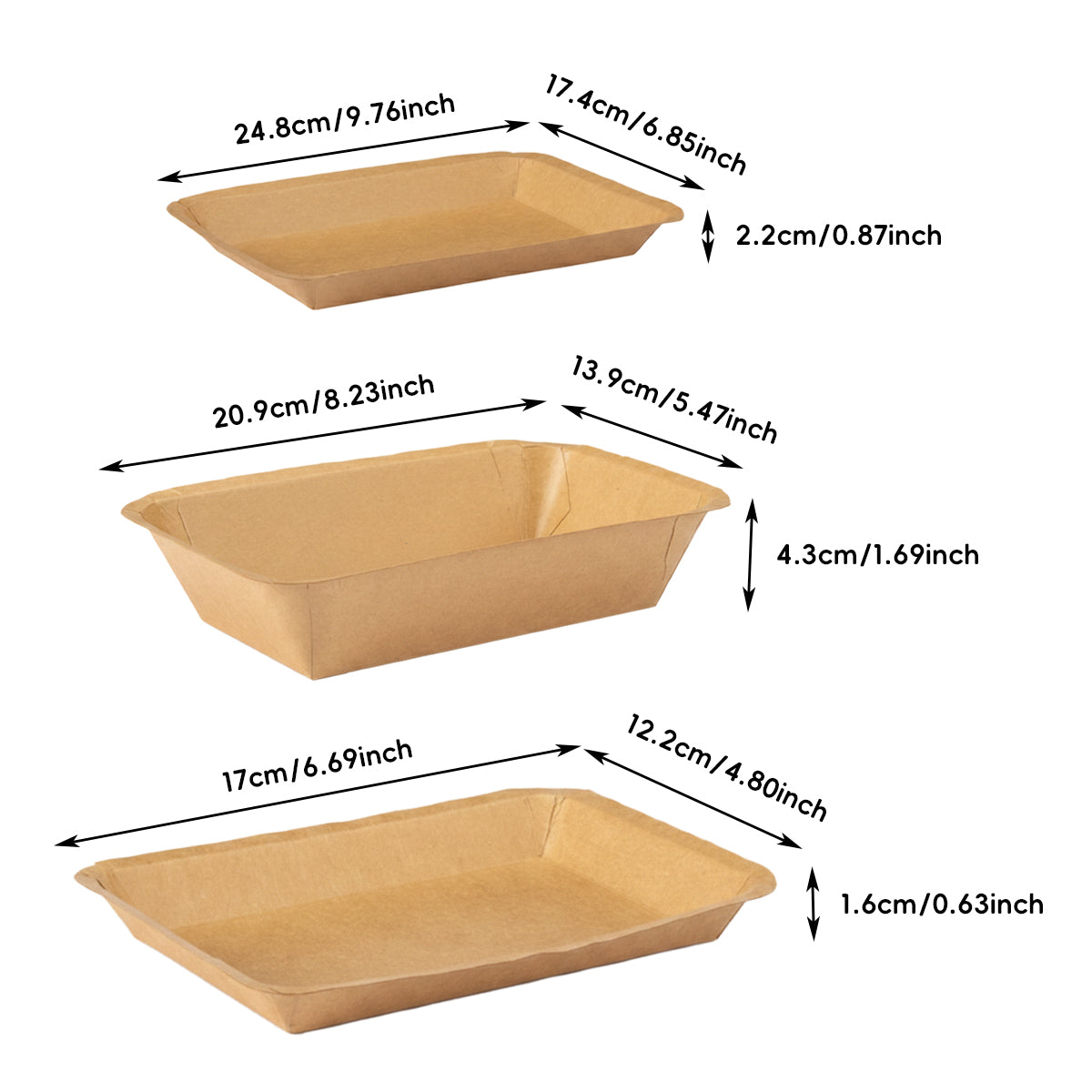 100PCS Kraft Paper Plates Food Grade Water Oil Resistant Lunch Boxes